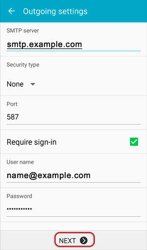 Setup ICA.NET email account on your Android Phone Step 4